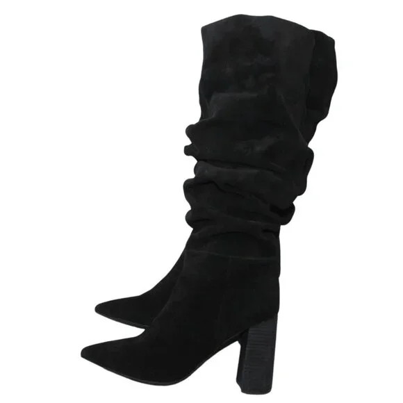 Jeffrey Campbell women's boots size 9 black suede pointed toe slouchy heels - Picture 3 of 8